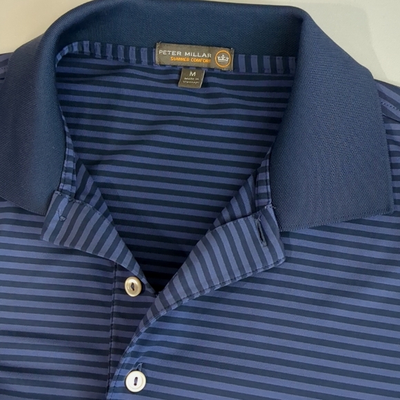 Peter Millar Summer Comfort Striped Golf Polo 4 Way Stretch Shirt Sz M - Picture 6 of 8